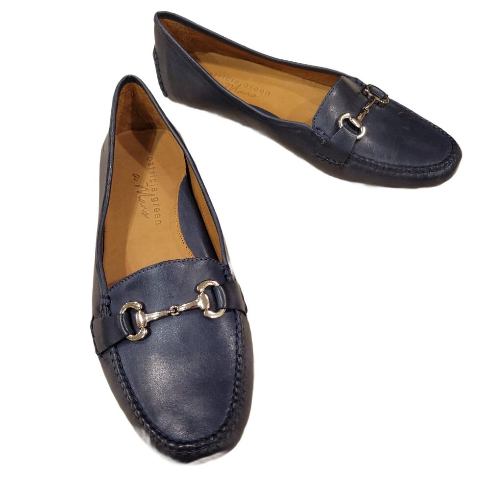 Patricia Green Navy Leather Horsebit Loafers